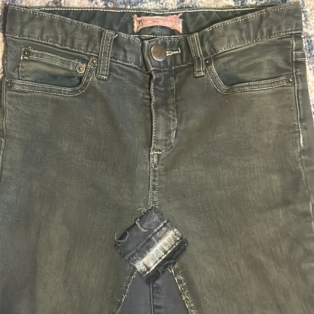Upcycled Free People Olive Green Patchwork Denim … - image 5